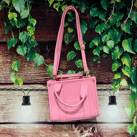 The Leather Crossbody Tote Bag Small Mini Petal Pink 8x6.5x4 Designer Inspired - Picture 2 of 9